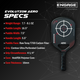Black pickleball paddle with target graphic, showcasing specs including raw Toray T700 carbon fiber construction.