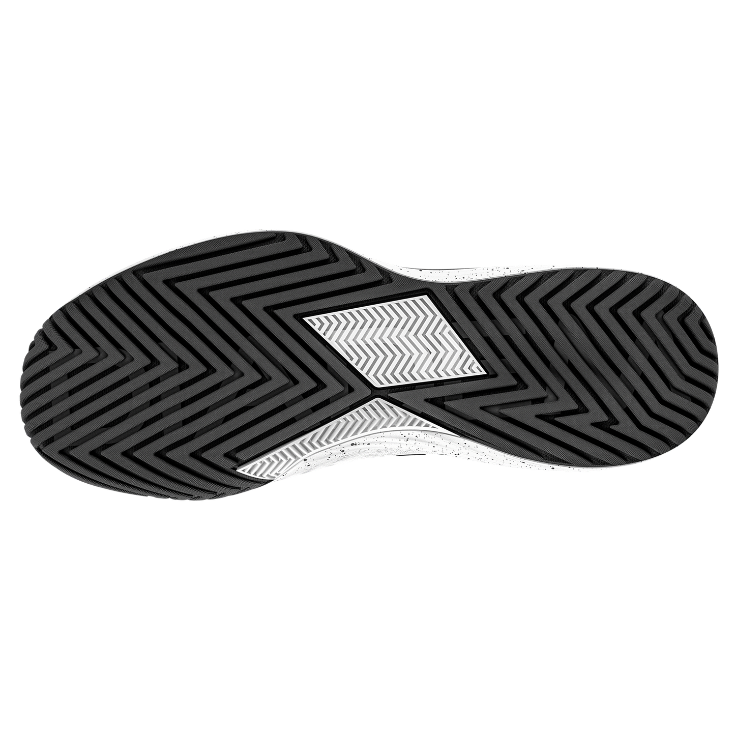 Women's tennis shoe sole with patterned tread for court grip.