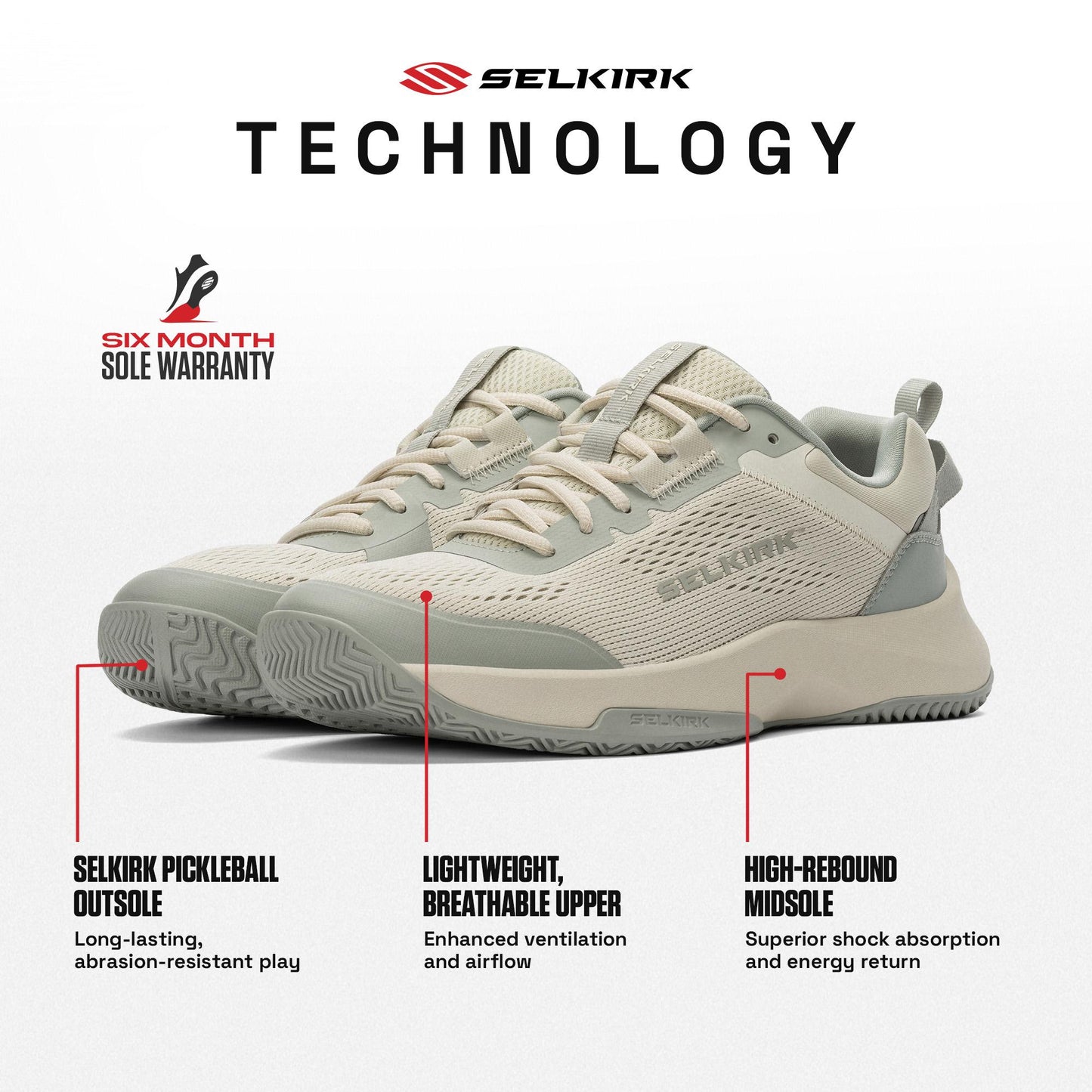 Beige pickleball shoes with a breathable upper and durable outsole, showcasing superior shock absorption.