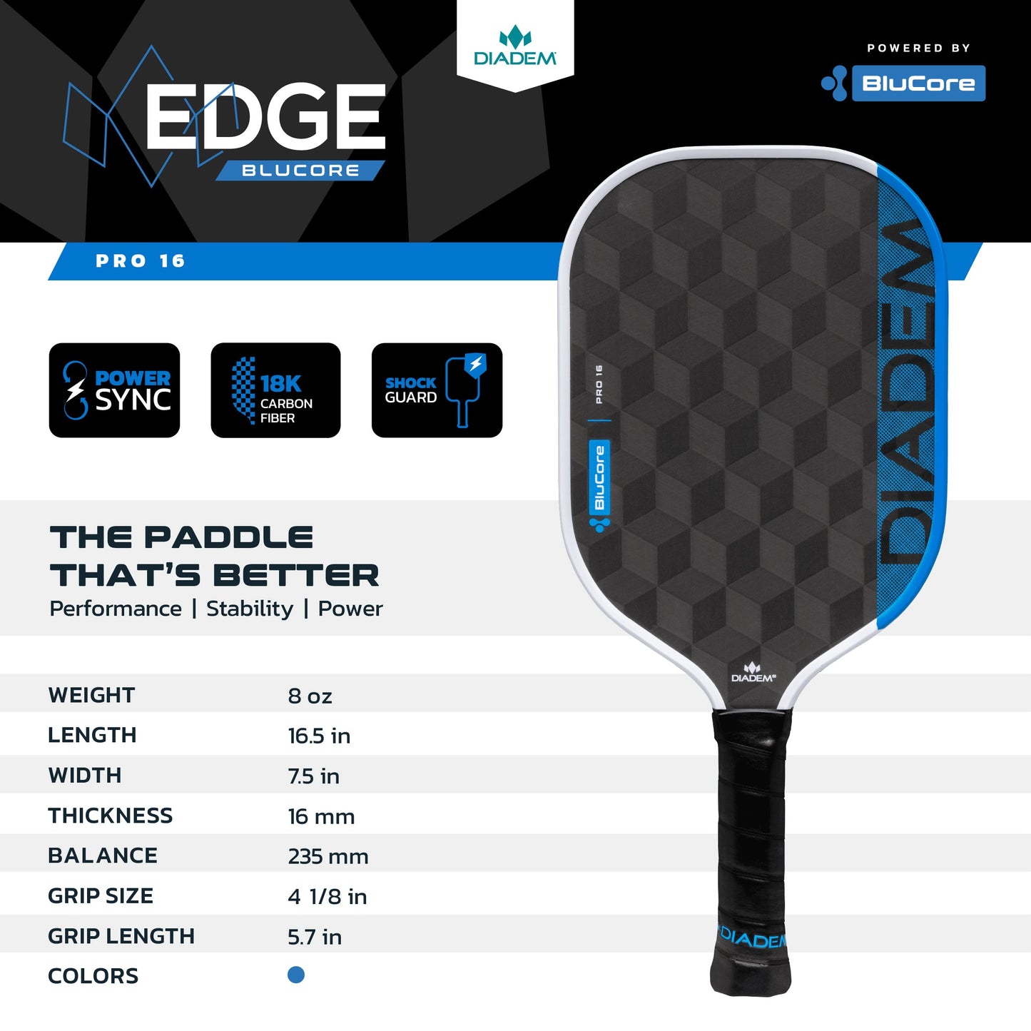Diadem Edge BluCore - Pro 16mm Paddle - Elongated