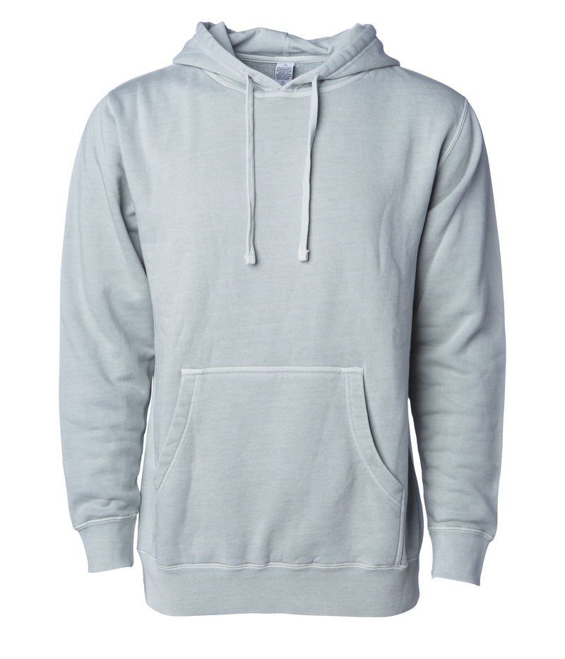 Light gray midweight hoodie with kangaroo pocket, shown on white background.