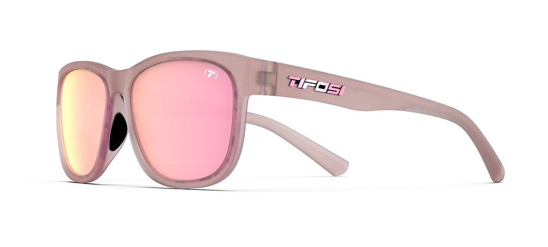 Tifosi Swank XL, Frosted Rose Frame - Smoke Tint with Pink Mirror