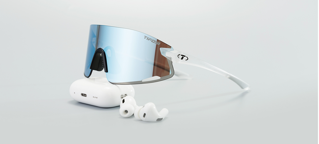 Tifosi Vogel XC, Satin Clear Frame - Smoke Tint w Sky Blue Mirror