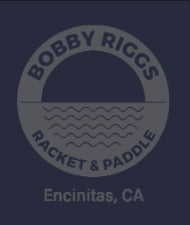 Gray logo on navy hoodie; circular design features "Bobby Riggs Racket & Paddle, Encinitas, CA".