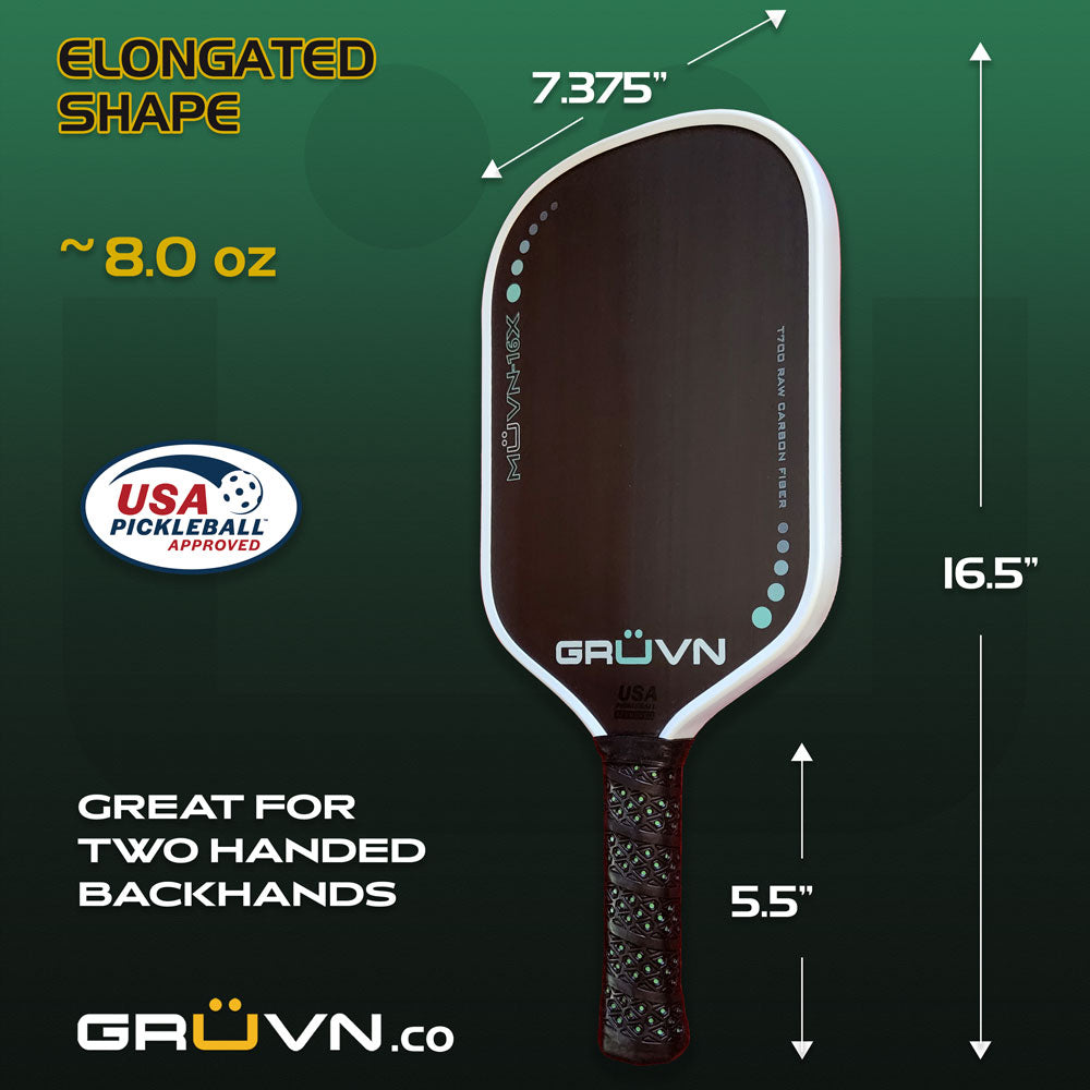 USA Pickleball-approved pickleball paddle; elongated design, 8 oz, carbon fiber face.