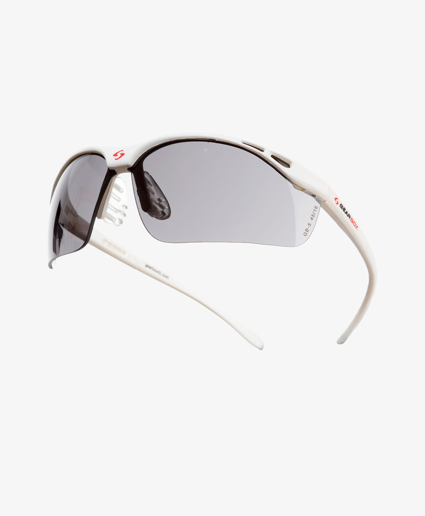 Gearbox Slim Fit Smoke Lens Eyewear: White frame, smoke grey lenses.