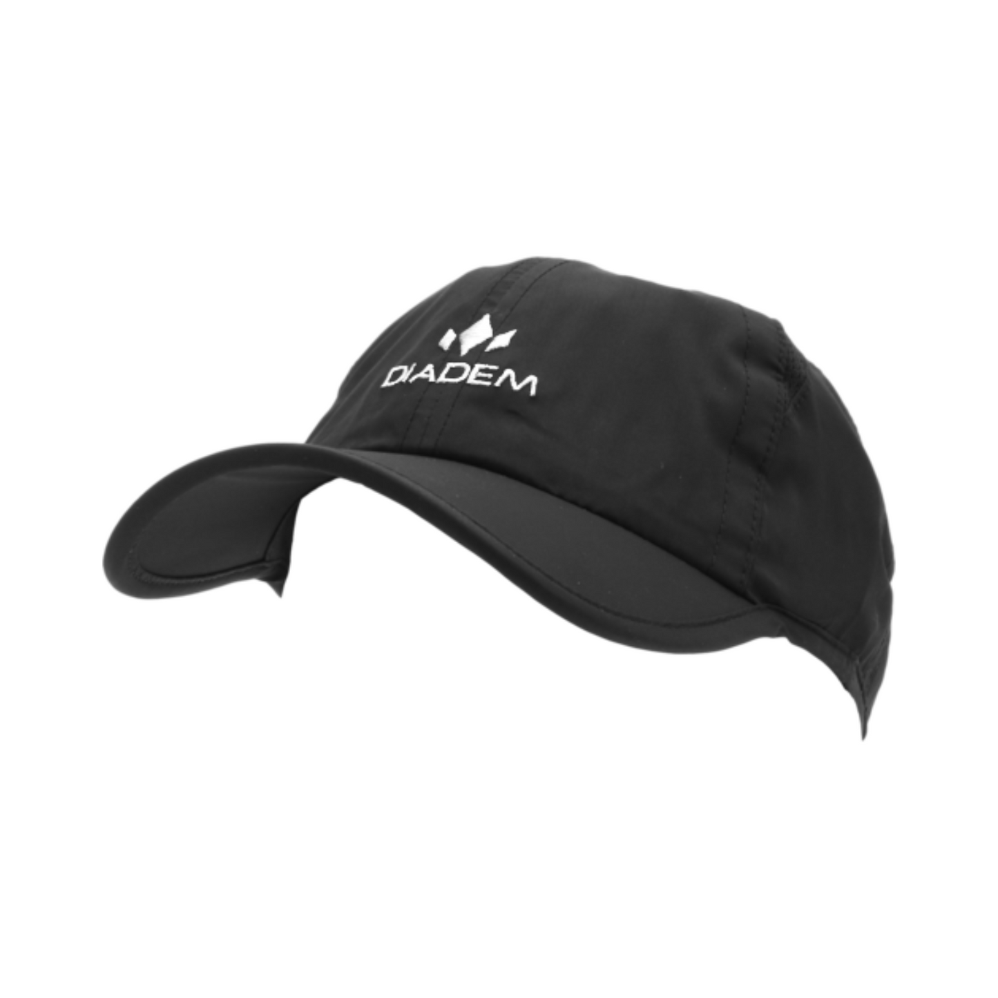 Black baseball cap with embroidered logo, shown on a white background.