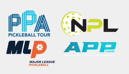 Pickleball league logos: PPA, NPL, MLP, APP Tour.