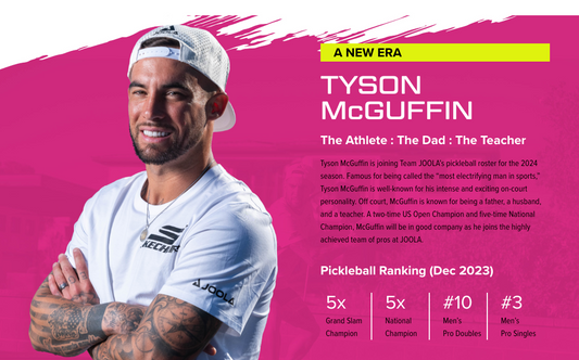 Headshot of a pickleball player against a pink background.