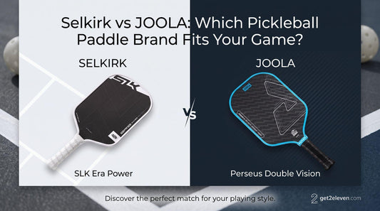 Selkirk SLK Era Power and JOOLA Perseus Double Vision pickleball paddles compared side by side at Get2Eleven