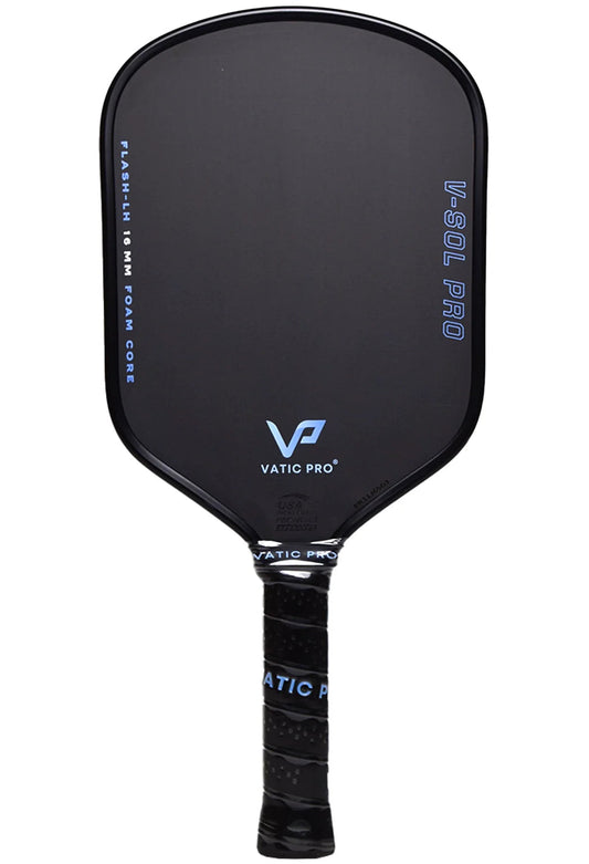 Vatic Pro VSOL Pro Flash hybrid pickleball paddle with a 5.6 inch long handle at Get2Eleven