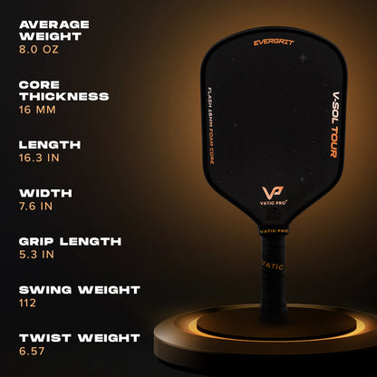 Vatic PRO V-Sol Tour Flash with Evergrit -  Hybrid -  (LH) Long Handle (5.6IN) - 16mm  Paddle