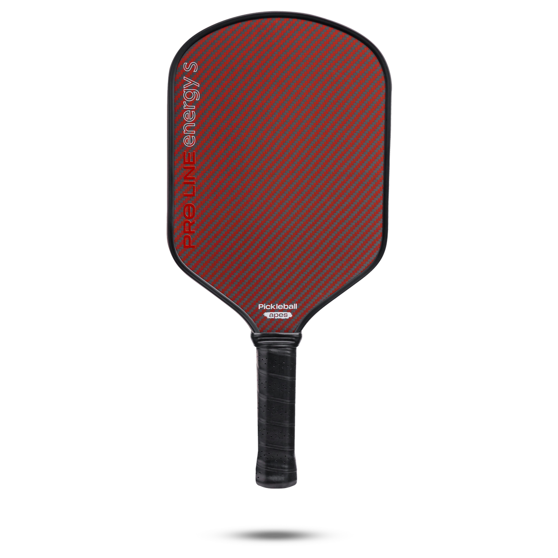 Apes Pro Line Energy S Pickleball Paddle with cover; red & gray carbon fiber face, black grip.
