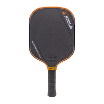 Joola Collin Johns Scorpeus 3S pickleball paddle, black with orange accents, 16mm core, USA Pickleball Association certified.
