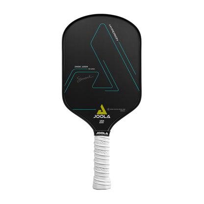 Joola Simone Jardim Hyperion CFS 14 Pickleball Paddle; black, white grip; pro series.
