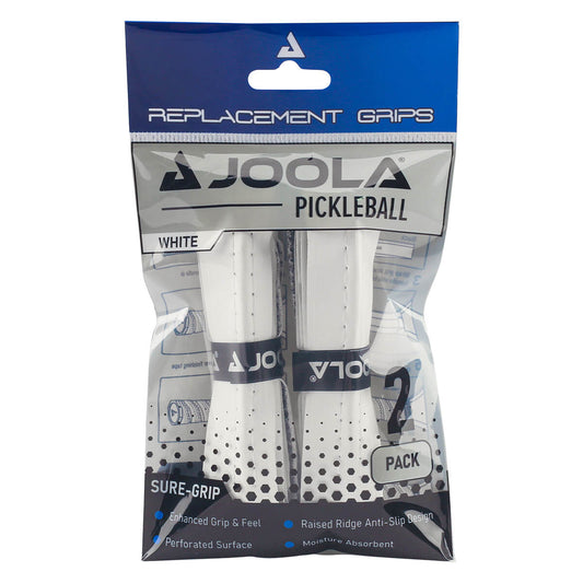 Joola Replacement White Ridge Grips (2 Pack):  Enhanced grip & feel, perforated surface, moisture absorbent, anti-slip design.
