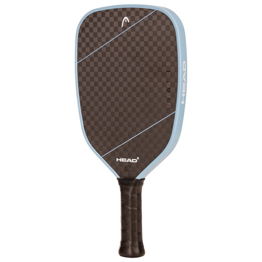 Head Gravity Tour Pickleball Paddle; light blue and carbon fiber face;  for advanced players.
