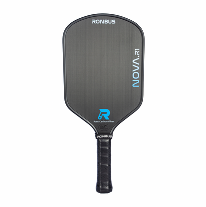 Ronbus R1 (Nova) Pickleball Paddle: Raw Carbon Fiber face, black with blue accents.
