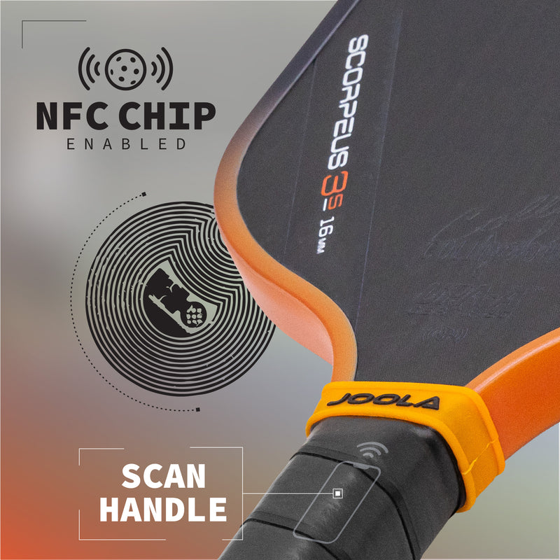 Pickleball paddle with NFC chip; scan the handle for more info.
