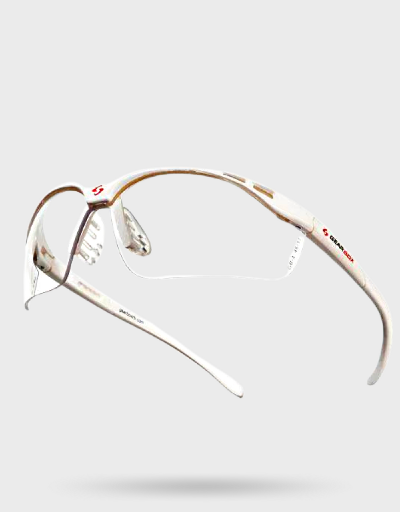 Gearbox Slim Fit Clear Lens eyewear, white frame, slim and stylish design.
