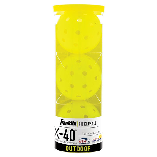 Franklin X-40 Outdoor Pickleball Balls, 3-pack, bright yellow, official ball of USA Pickleball
