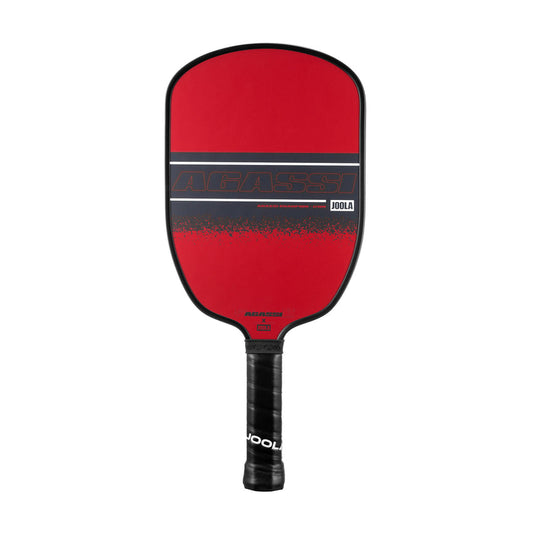 Joola Andre Agassi Champion 12mm Fiberglass Pickleball Paddle: Red, black, 12mm core.
