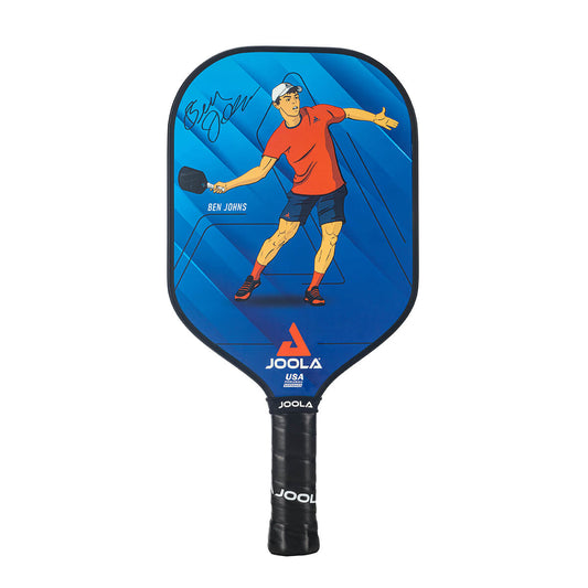 Joola Ben Johns Junior Pickleball Paddle: Blue paddle featuring Ben Johns' signature & illustration.
