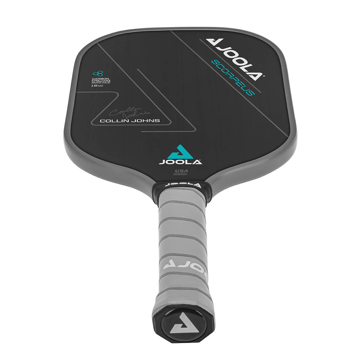 Gray and black pickleball paddle with a textured grip; 16mm core.
