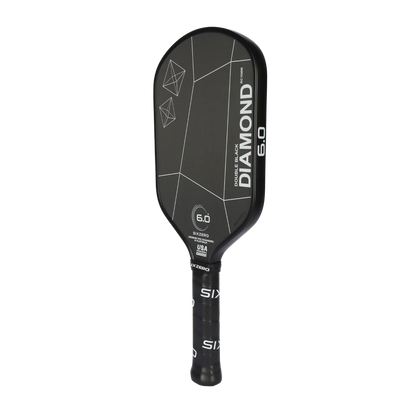 Black pickleball paddle with geometric design, 15mm thickness.
