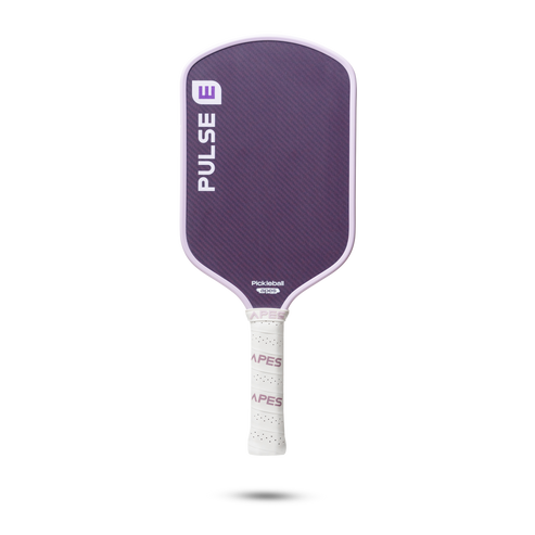 Apes Pulse E Pickleball Paddle: Purple graphite face, white grip, ideal for enhanced control.
