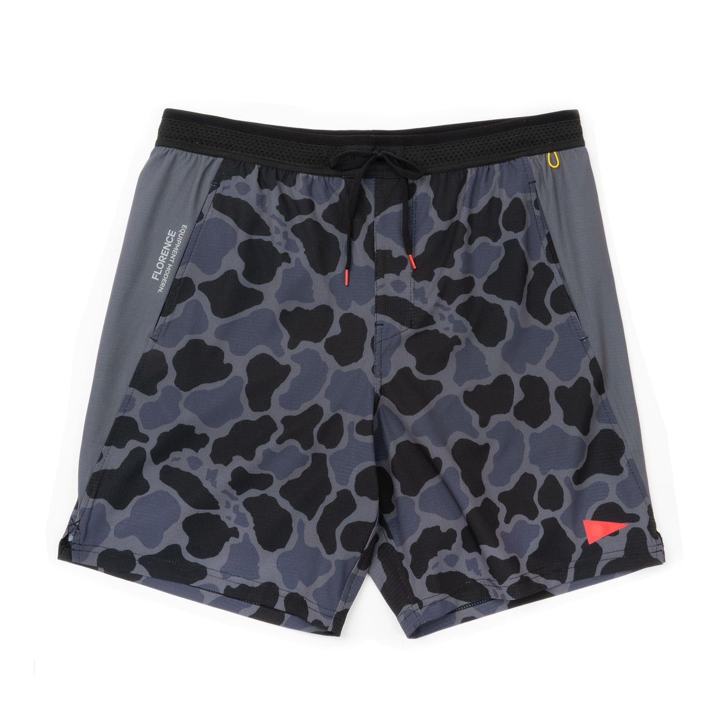 Florence Airtex 2-in-1 utility shorts in gray camo print.
