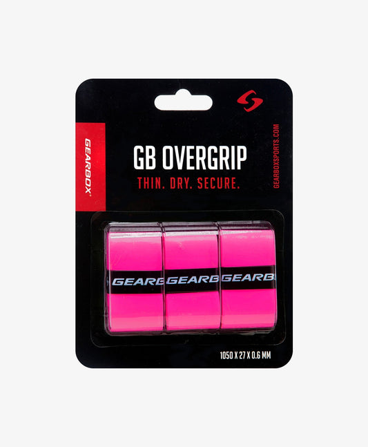 Gearbox GB Overgrip: 3-pack of thin, dry, secure pink tennis grips (1050 x 27 x 0.6 mm)
