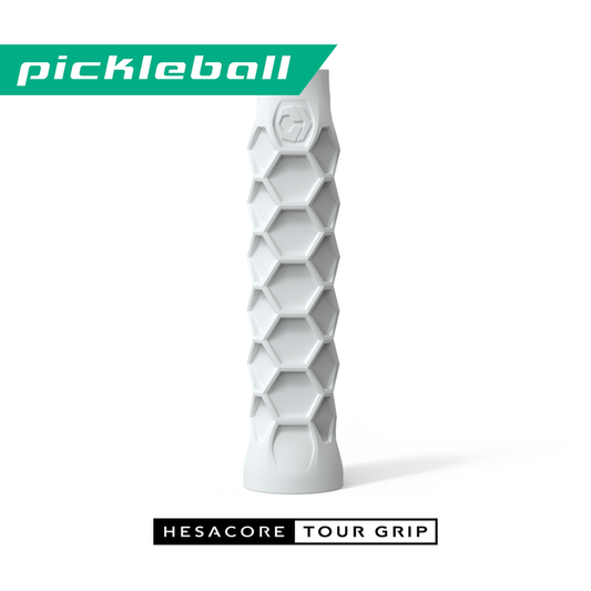 Hesacore Tour Grip: 6-inch elongated pickleball grip with hexagonal design for enhanced control.
