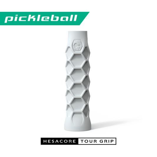 Hesacore Tour Grip: White, honeycomb-textured pickleball paddle grip for enhanced control.
