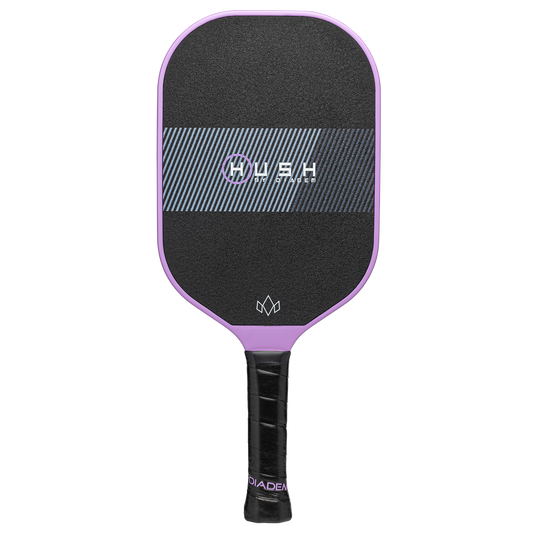 Diadem Hush paddle: lavender & black pickleball paddle with textured graphite face, stylish design.
