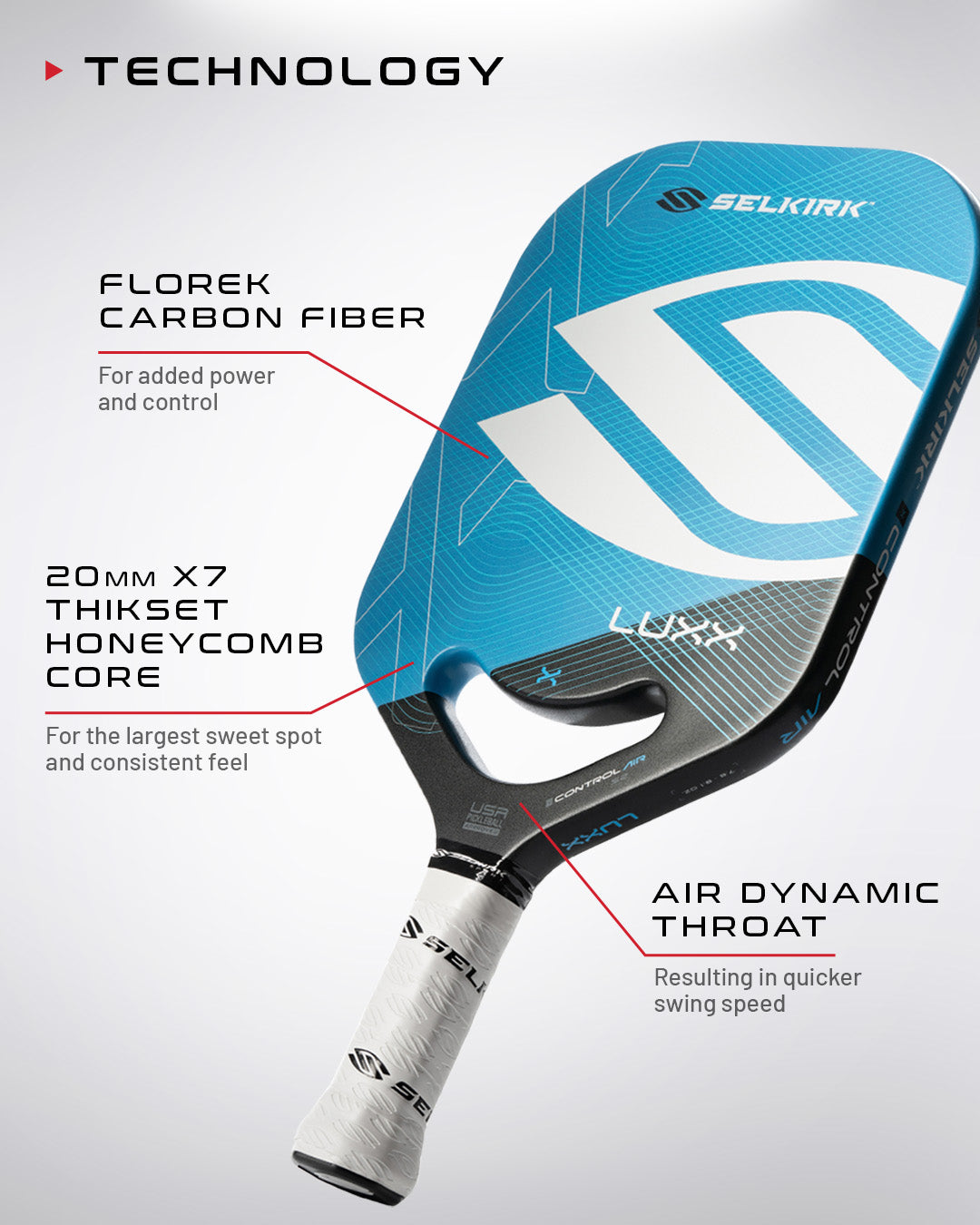 Pickleball paddle showcasing carbon fiber face and honeycomb core for enhanced power and control.
