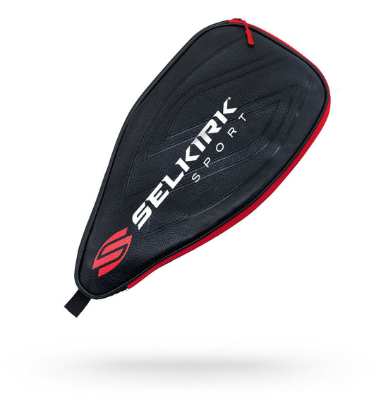 Selkirk Sport Premium Paddle Case: Black leatherette paddle case with red trim, ideal for paddle sport enthusiasts.
