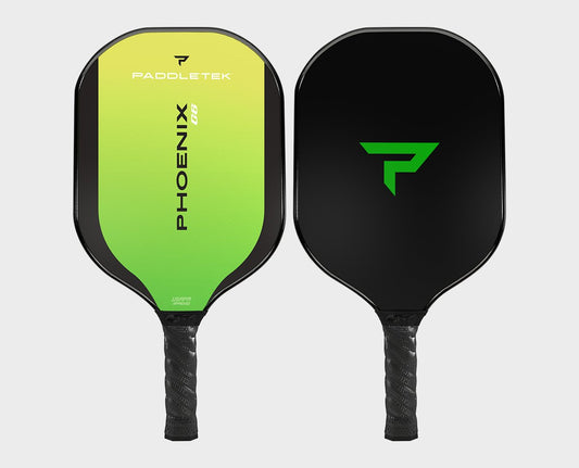 Paddletek Phoenix G6 Pickleball Paddle: Lime green & black graphite paddle with textured grip.
