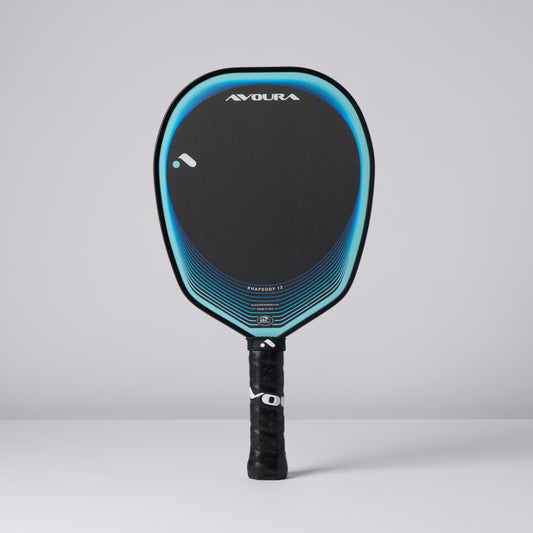 Avoura Rhapsody 13mm Pickleball Paddle, black and teal,  Made in the USA.
