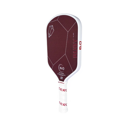 16mm pickleball paddle with maroon face and white grip.
