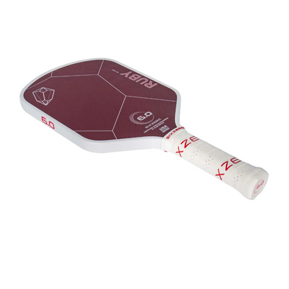 Burgundy pickleball paddle with white grip, 16mm thickness.
