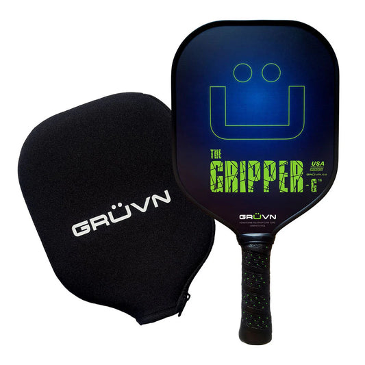 GRUVN Gripper-G16 Pickleball Paddle, Smile Blue Green: Graphite face, honeycomb core, USA Pickleball Approved, includes protective case.
