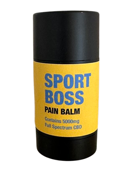 Maine Made Relief Sport Boss Pain Balm: 5000mg full-spectrum CBD topical balm for muscle recovery.
