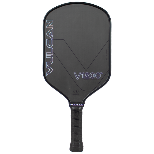 Vulcan V1200TL T800 Raw Carbon Fiber Pickleball Paddle: Black, lightweight design for powerful shots.
