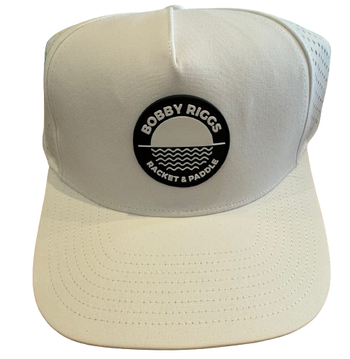 White Bobby Riggs Logo Performance water-resistant perforated snapback hat by get2Eleven
