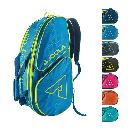 Joola Tour Elite Table Tennis Backpack, blue with yellow accents, multiple color options.
