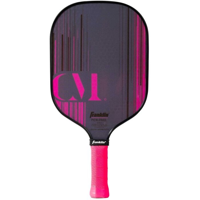 Franklin CM Signature Fiberglass Pickleball Paddle with MaxGrit, pink & gray.
