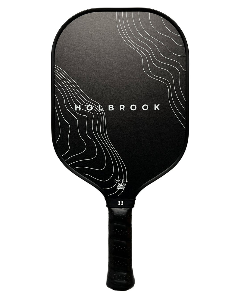 Holbrook Performance-Day N' Night Pickleball Paddle: black graphite face, white contour lines, textured grip.
