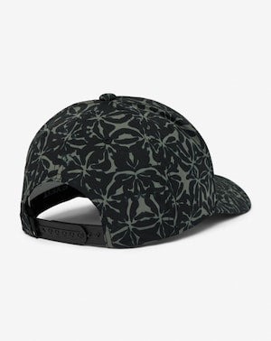 Dark green patterned baseball cap with black floral design.
