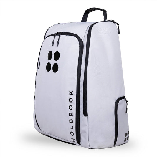 Holbrook Podium Pickleball Bag: Light gray pickleball backpack with black accents, ideal for players.
